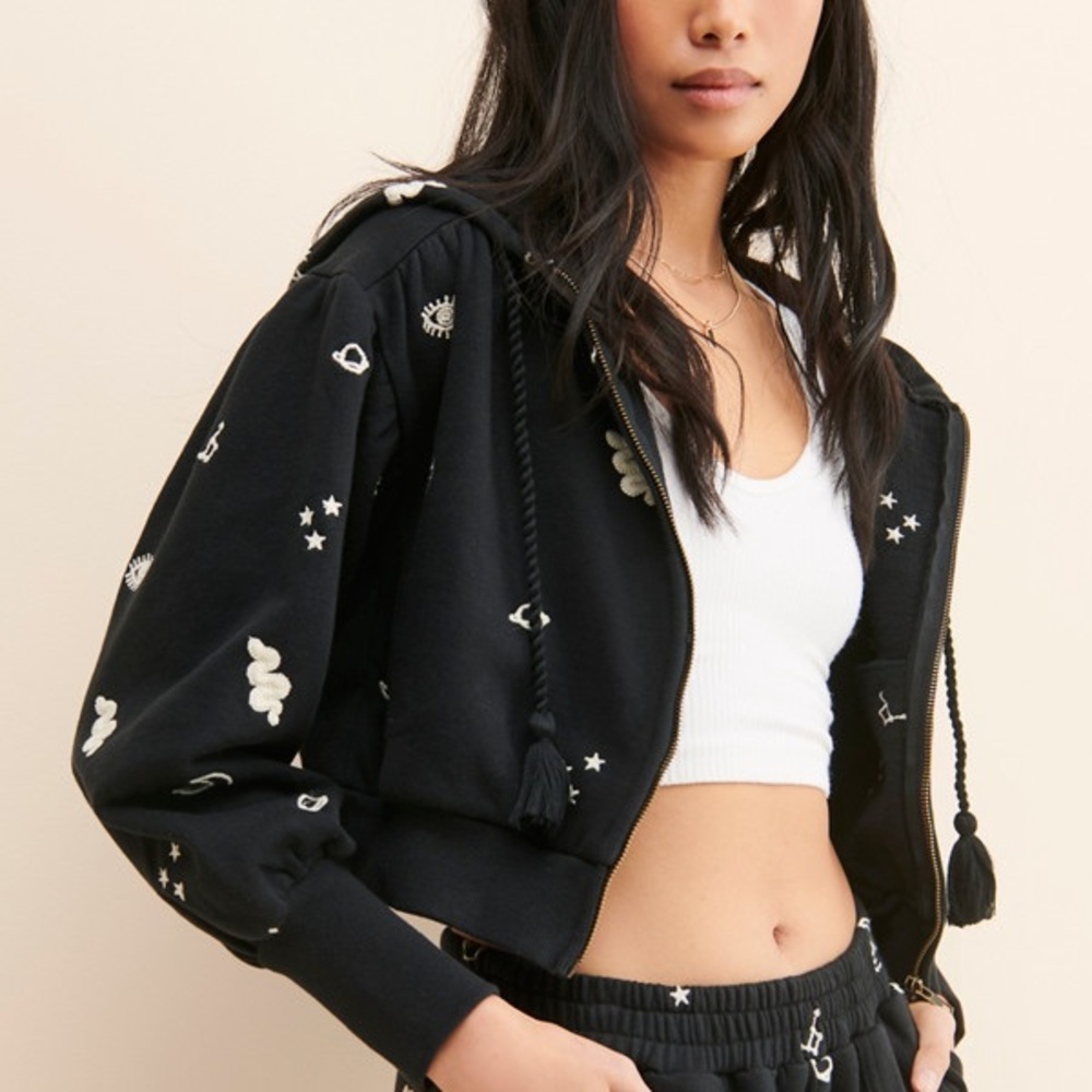 Cleobella Rayne Crop Hoodie 🌙 Anthropologie Celestial Zip Up Boho Grunge
